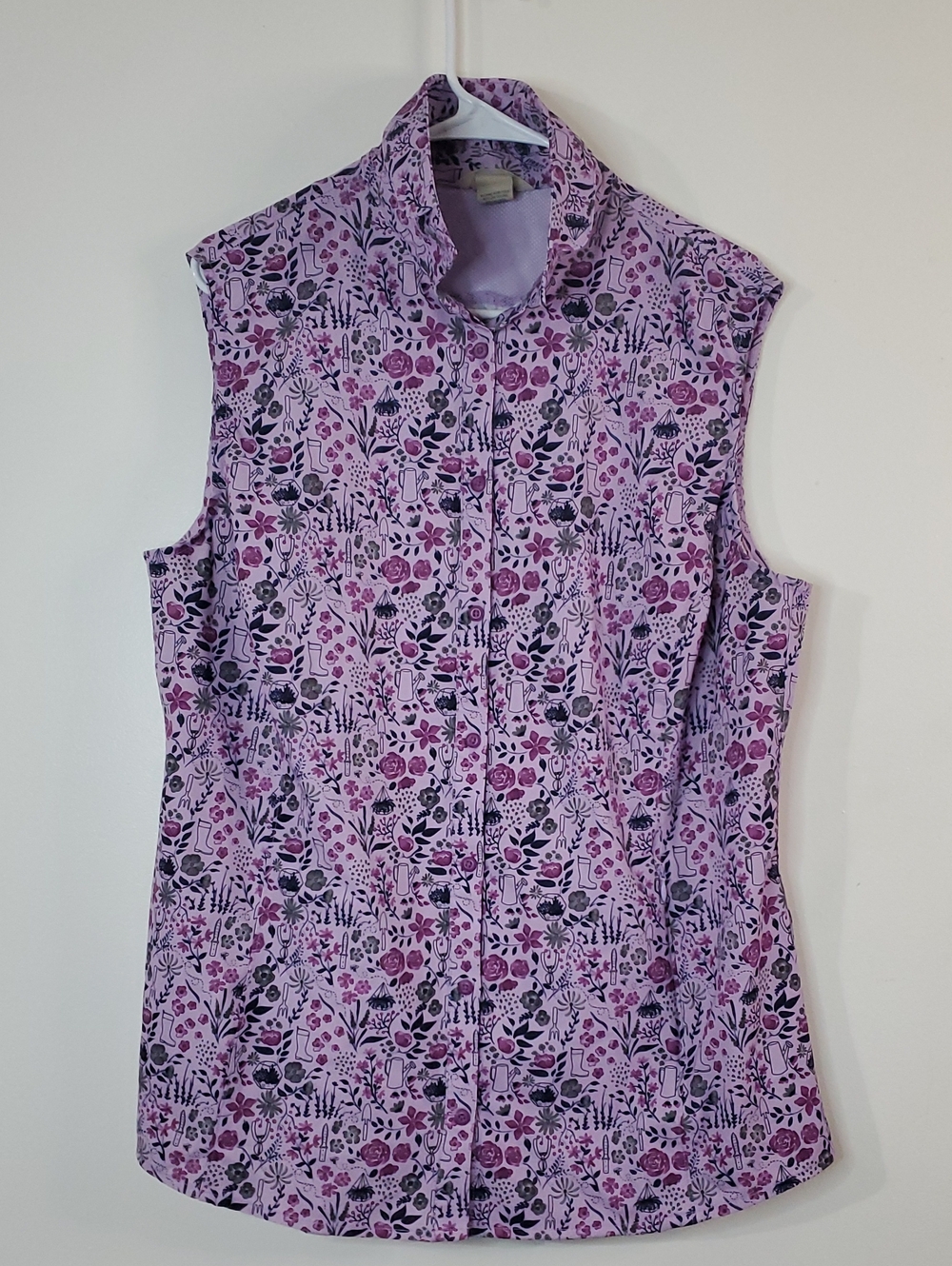 Duluth Trading Sidewinder Sleeveless Button-Front Floral Shirt XL Lilac/Purple
